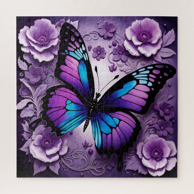 Purple Butterfly Floral  Jigsaw Puzzle (Vertical)