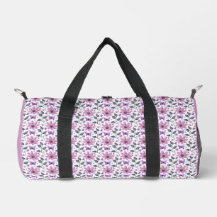 Purple Butterfly Floral Pattern Cute Cottagecore Duffle Bag