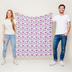 Purple Butterfly Floral Pattern Cute Cottagecore Fleece Blanket