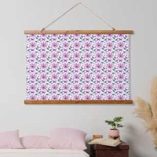 Purple Butterfly Floral Pattern Cute Cottagecore Hanging Tapestry