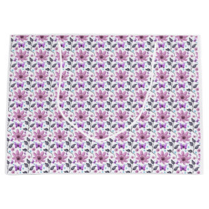 Purple Butterfly Floral Pattern Cute Cottagecore Large Gift Bag
