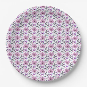 Purple Butterfly Floral Pattern Cute Cottagecore  Paper Plate