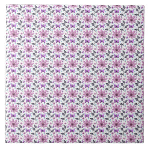 Purple Butterfly Floral Pattern Cute Cottagecore Tile