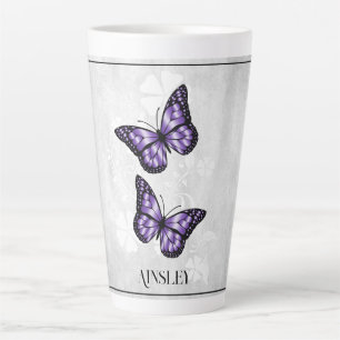 Purple Butterfly Floral Personalized Latte Mug