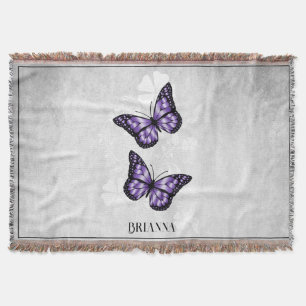 Purple Butterfly Floral Personalized Throw Blanket