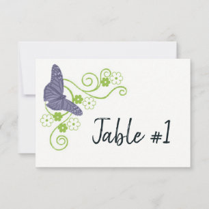 Purple Butterfly Floral Reception Table Card