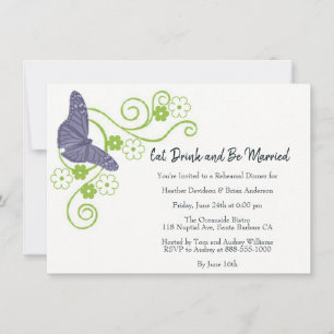Purple Butterfly Floral Rehearsal Dinner Invite