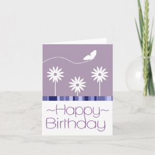 Purple Butterfly Flowers Happy Birthday Card