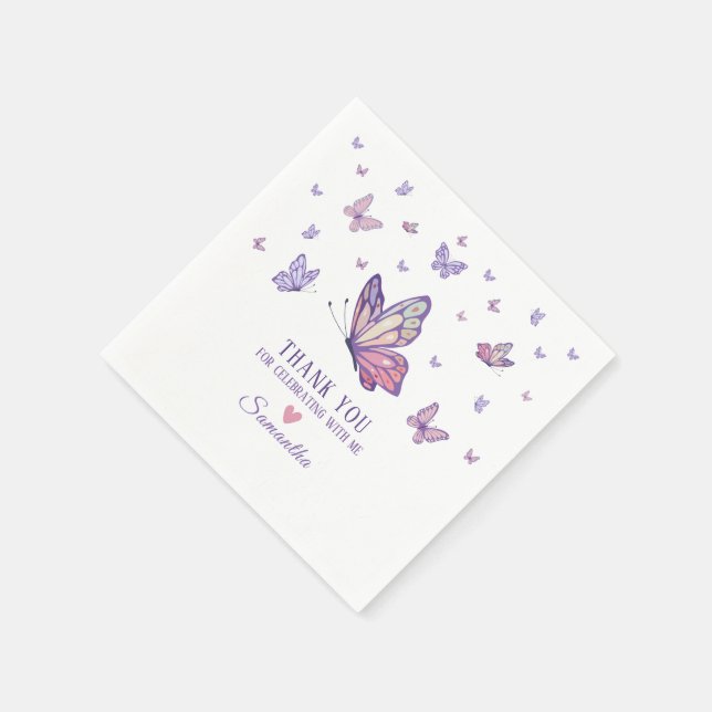 Purple Butterfly girl baby shower  Napkin (Corner)