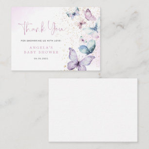 Purple Butterfly Girl Baby Shower Thank You Card