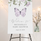 Purple Butterfly Girl Baby Shower Welcome Sign