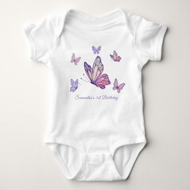 Purple Butterfly girl birthday  Baby Bodysuit (Front)