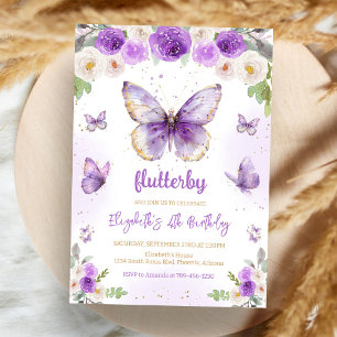 Purple Butterfly Girl Birthday Invitation