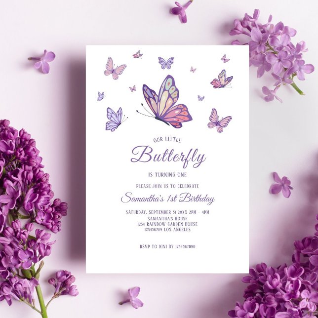 Purple Butterfly Girl Birthday Photo Invitation (Creator Uploaded)