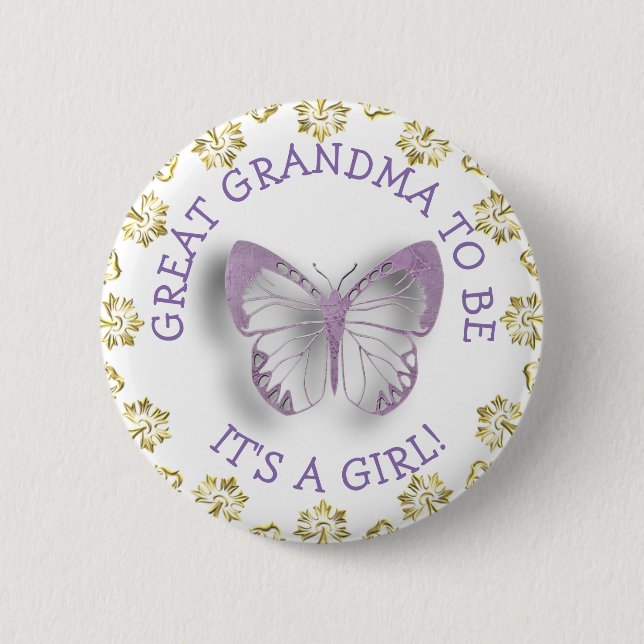 Purple Butterfly Grandma  to be baby shower button (Front)