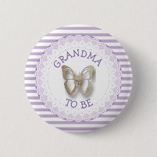 Purple Butterfly Grandma  to be baby shower button