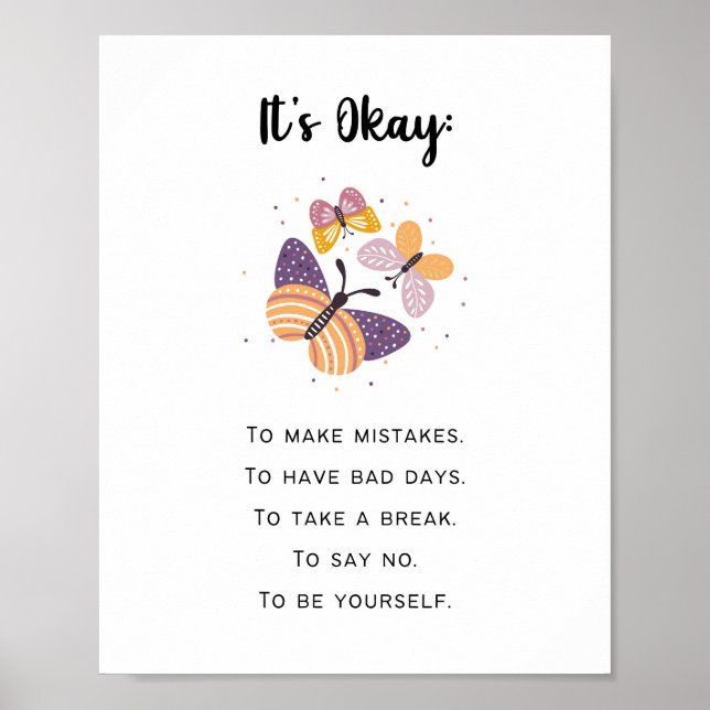 Purple Butterfly It's Okay Self Care  Poster (Front)