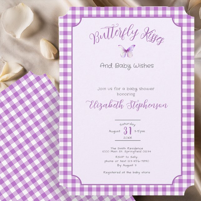 Purple Butterfly Kisses Baby Wishes Baby Shower Invitation (Creator Uploaded)