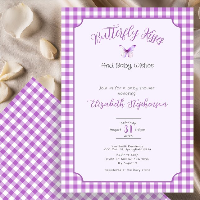 Purple Butterfly Kisses Baby Wishes Baby Shower Invitation (Creator Uploaded)