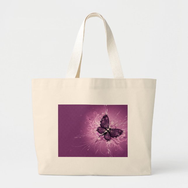 PURPLE BUTTERFLY LARGE TOTE BAG (Front)