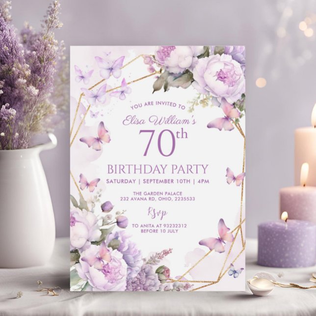 Purple Butterfly Lilac Garden Party 80th, Birthday Invitation (Creator Uploaded)