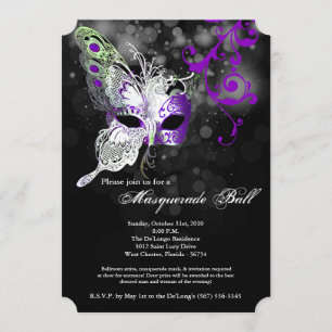 Purple Butterfly Masquerade Mask Costume Halloween Invitation