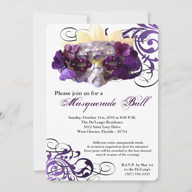 Purple Butterfly Masquerade Mask Costume Halloween Invitation (Front)