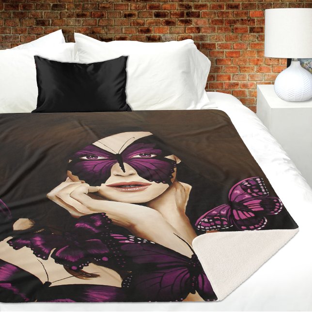 Purple Butterfly Masquerade Sherpa Blanket (Creator Uploaded)