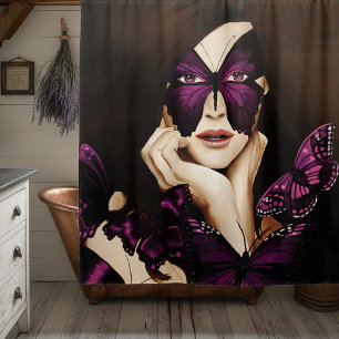 Purple Butterfly Masquerade Shower Curtain