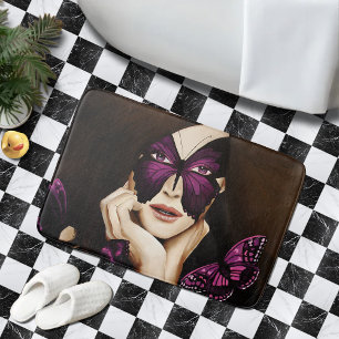 Purple Butterfly Masquerade Woman Elegant Fantasy Bath Mat