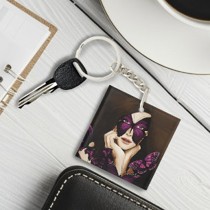 Purple Butterfly Masquerade Woman Elegant Fantasy Key Ring