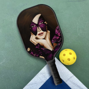 Purple Butterfly Masquerade Woman Elegant Fantasy Pickleball Paddle