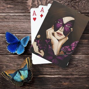 Purple Butterfly Masquerade Woman Elegant Fantasy Playing Cards