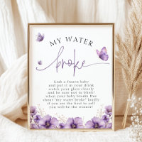 Purple Butterfly My Water Broke Baby Shower Game