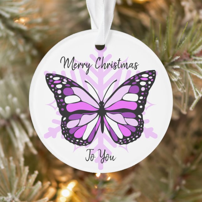 Purple Butterfly on a Snowflake Christmas Ornament (Tree)