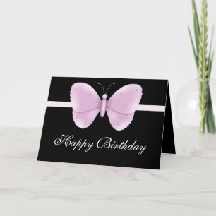 Purple Butterfly on Black Happy Birthday Card