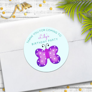 Purple Butterfly Party Favor Thank You Stickers