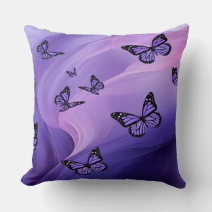 Purple Butterfly Pattern on Abstract Watercolor Cushion