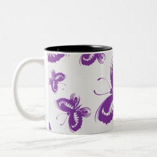 Purple Butterfly Pattern  Two-Tone Coffee Mug