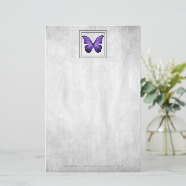 Purple Butterfly Personalised Stationery (Standing Front)