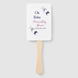 Purple butterfly pink baby shower oh baby modern hand fan