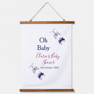Purple butterfly pink baby shower oh baby modern hanging tapestry