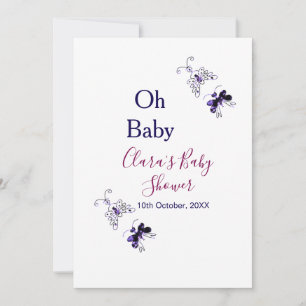 Purple butterfly pink baby shower oh baby modern invitation