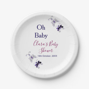 Purple butterfly pink baby shower oh baby modern paper plate