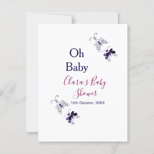 Purple butterfly pink baby shower oh baby modern postcard