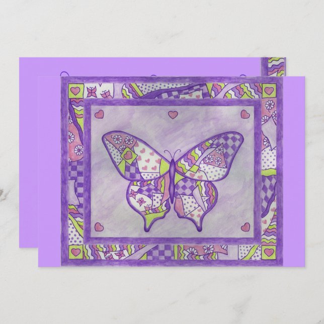 Purple Butterfly Quilt Invitation (Front/Back)