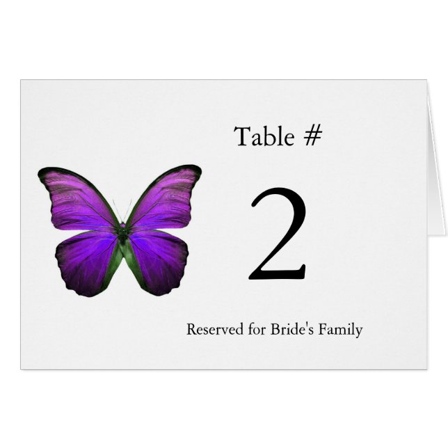 Purple Butterfly Reception Table Number (Front Horizontal)