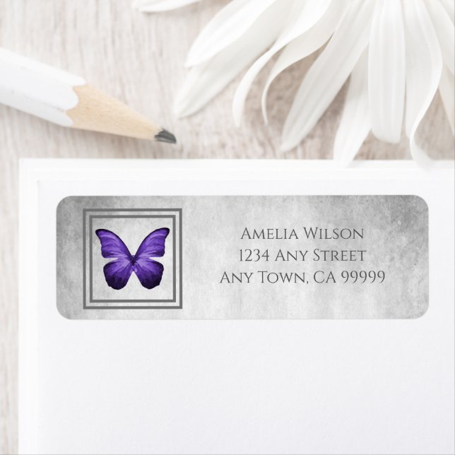 Purple Butterfly Return Address Label (Insitu)