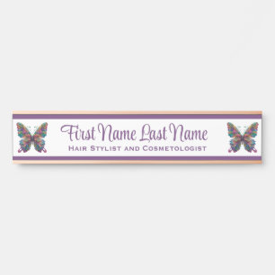Purple Butterfly Rose Gold Name Plate