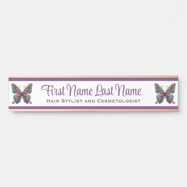 Purple Butterfly Rose Gold Name Plate (Front)
